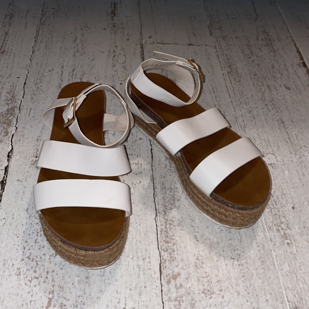$10 white platform sandals. Size: EU 37 (US 6.5-7??)